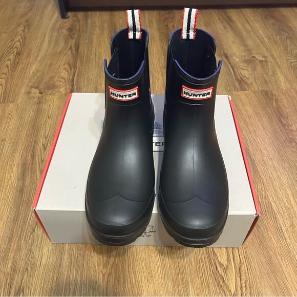 HUNTER black ankle rain boots booties shoes women’s 7 new in box - Picture 7 of 8